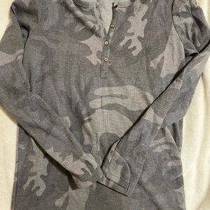 Women's waffle knit henley top.